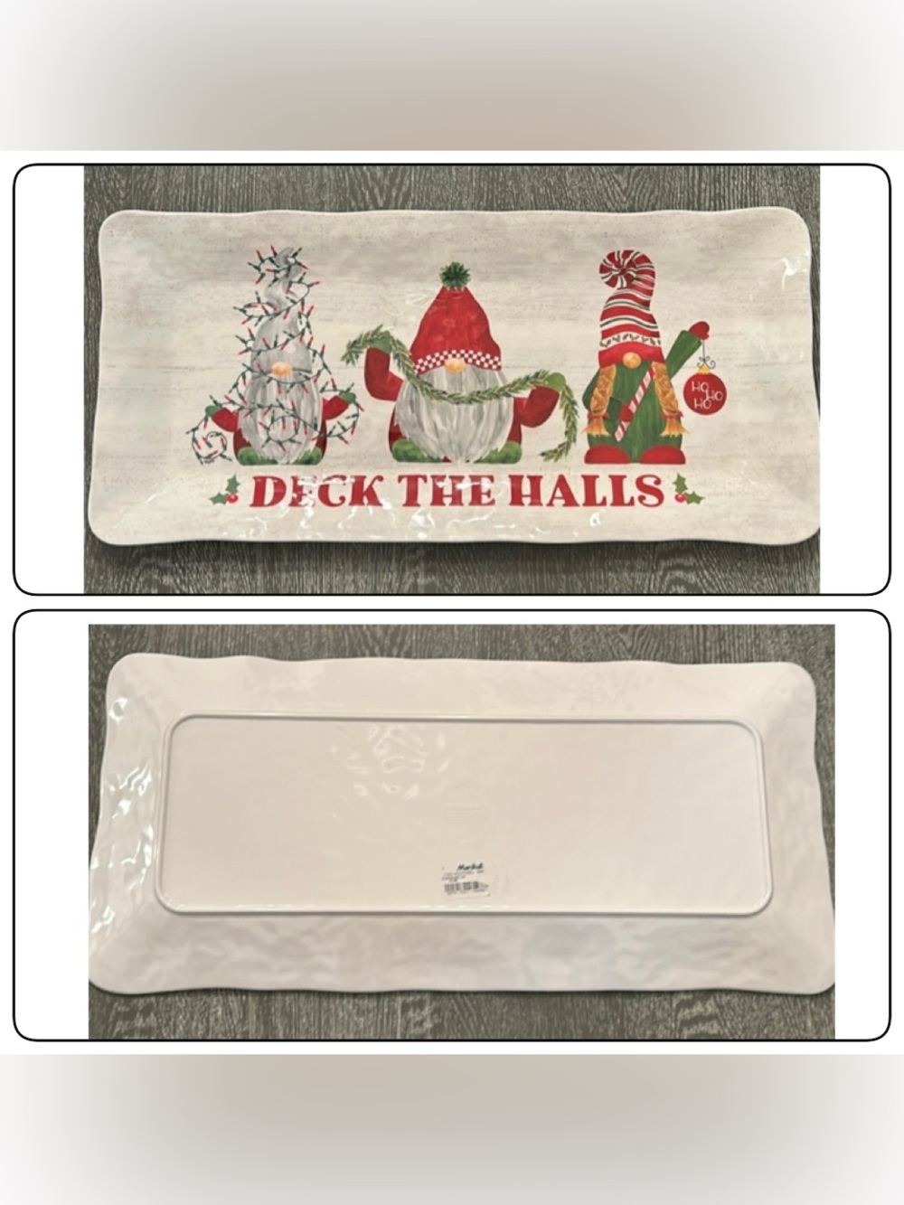 Novogratz Deck the Halls 100% Melamine Gnome Holiday Platter 8” x 17”